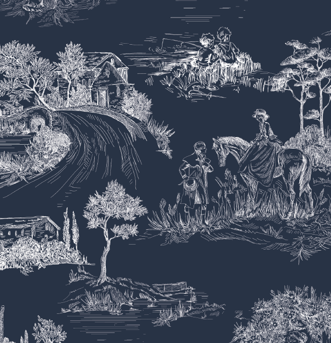 Countryside Toile, Navy Sun Shirt w/Mesh
