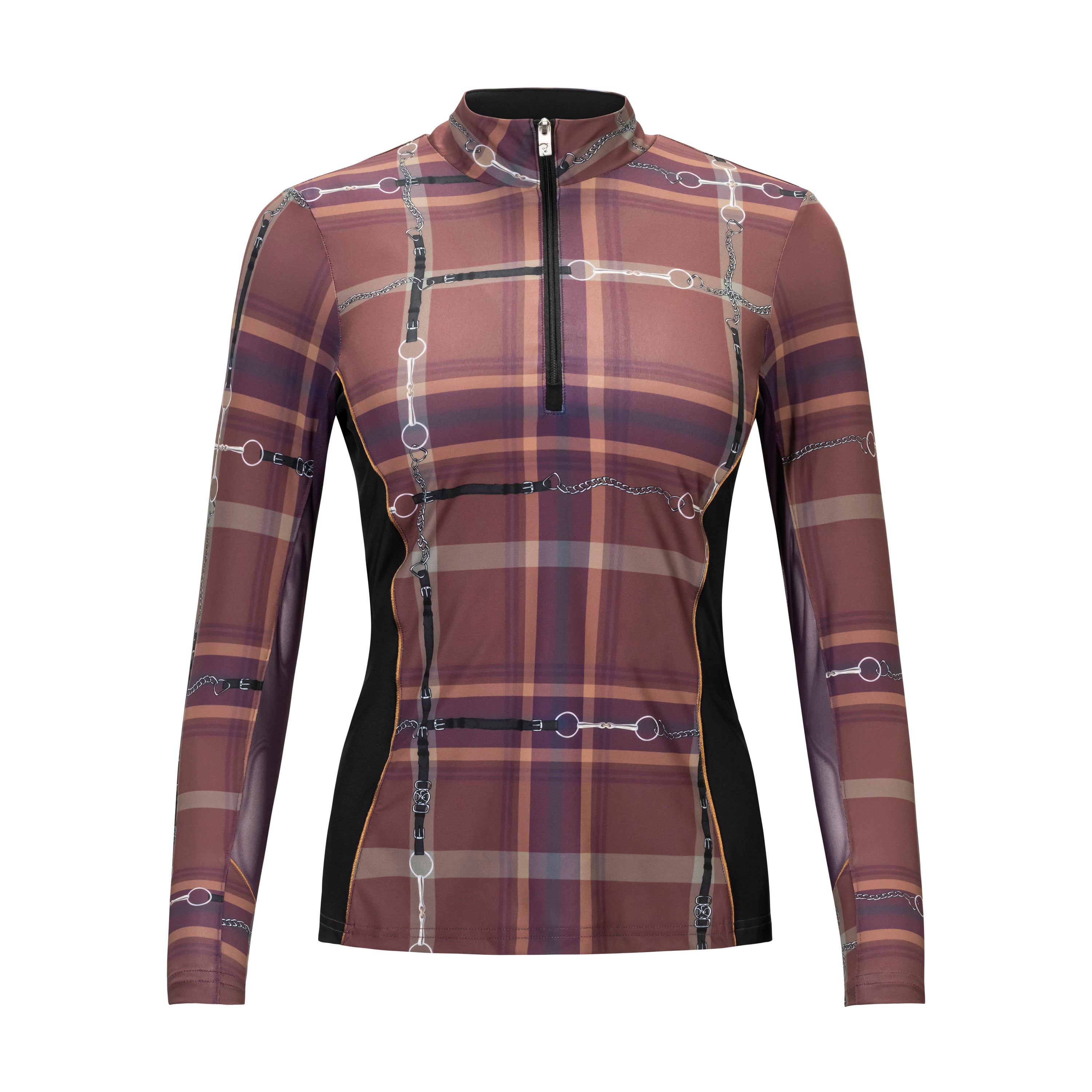Dressage Plaid Sun Shirt, Plum w/mesh