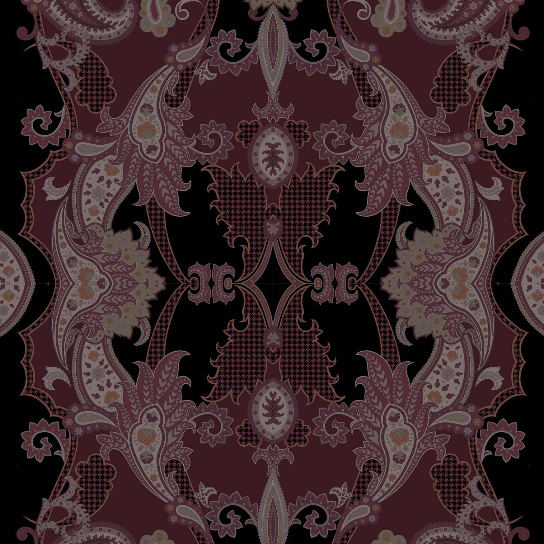 Houndstooth Paisley, Oxblood with Mesh