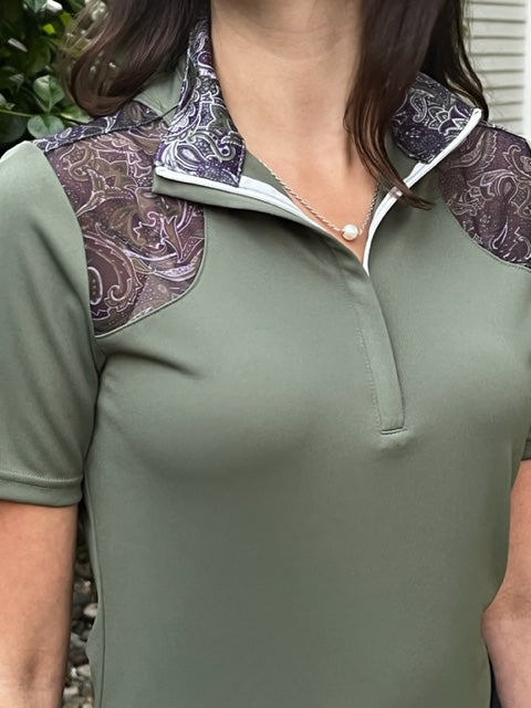 Midsummer Mesh Short Sleeve Sun Shirt, Paisley in Olive (XS only)