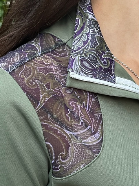 Midsummer Mesh Short Sleeve Sun Shirt, Paisley in Olive (XS only)