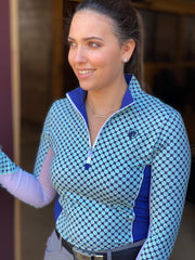 Triple Bar Gingham Two-Tone Sunshirt w/Mesh, Mint/Navy (Small & XXL)